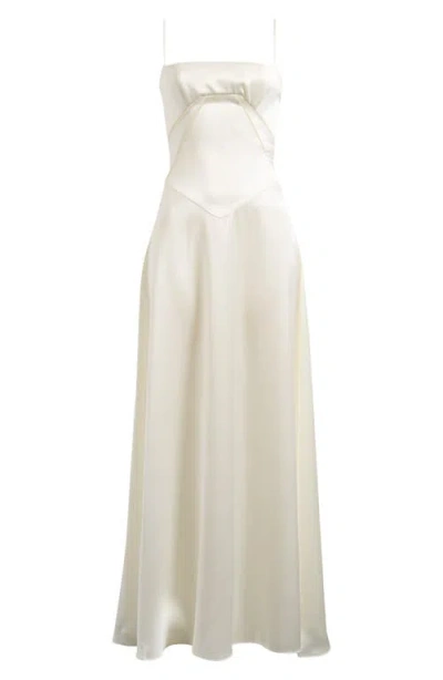 House Of Cb Anabella Lace-up Satin Gown In Ivory