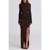 House Of Cb Anais Long Sleeve Mock Neck Knit Gown In Brown