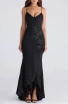 House Of Cb Anastelle Embellished Satin Mermaid Gown In Black