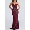 House Of Cb Anastelle Embellished Satin Mermaid Gown In Purple