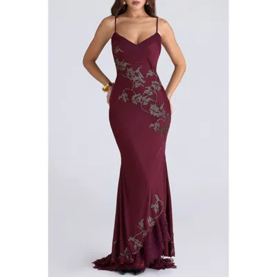 House Of Cb Anastelle Embellished Satin Mermaid Gown In Purple
