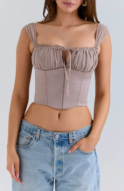 House Of Cb Anja Cap Sleeve Georgette Corset Top In Gray