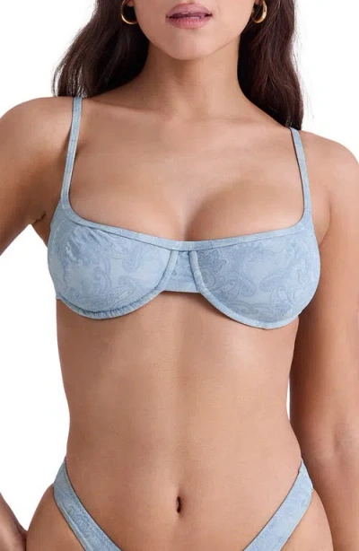 House Of Cb Antibes F-cup Underwire Bikini Top In Blue Paisley