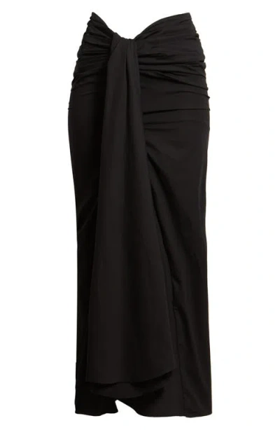 House Of Cb April Ruched Stretch Cotton Evening Midi Skirt In Black