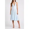 House Of Cb Arietta Floral Jacquard Plunge Halter Neck Dress In Ice Water