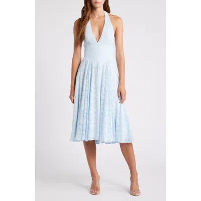 House Of Cb Arietta Floral Jacquard Plunge Halter Neck Dress In Ice Water