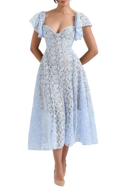 House Of Cb Austen Lace Flutter Sleeves Midi Dress In Bluebell