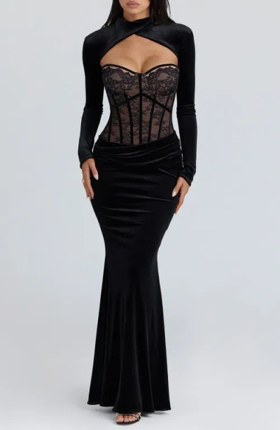 House Of Cb Womens Black Ayana Bolero Velvet And Lace Maxi Dress