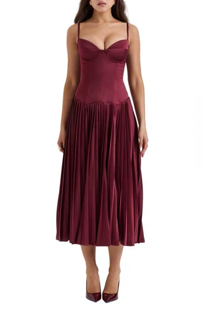 House Of Cb Beau Corset Pleated Sleeveless Maxi Dress In Windsor Wine