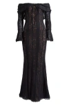 House Of Cb Belle Off The Shoulder Long Sleeve Maxi Dress In Black