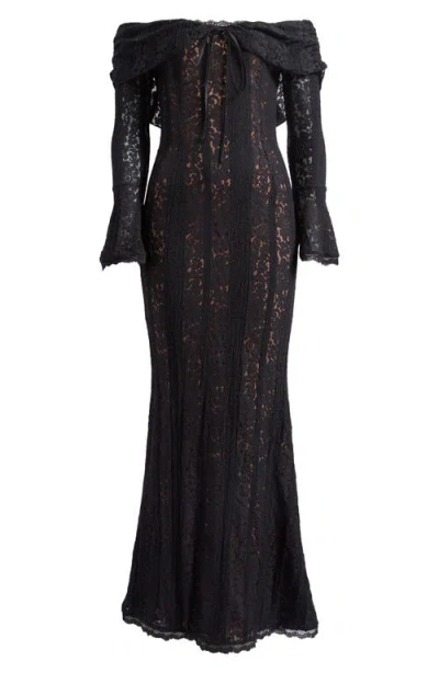 House Of Cb Belle Off The Shoulder Long Sleeve Maxi Dress In Black