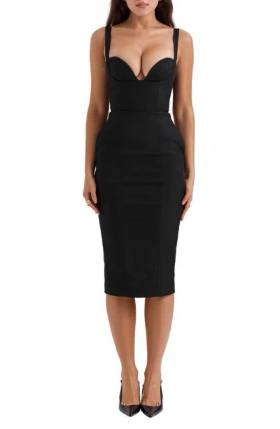 House Of Cb Bellisima Body-con Cocktail Midi Dress In Black