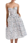 House Of Cb Womens English Porcelain Bennett Graphic-print Strapless Cotton-blend Midi Dress In Navy Cream Floral