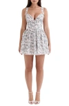 House Of Cb Womens Brigitte Print Corset Linen-blend Mini Dress English Porcelain In Navy Cream Floral
