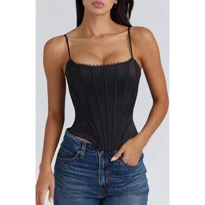 House Of Cb Cadie Satin Corset Top In Black
