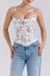 House Of Cb Cadie Stretch Cotton Corset Top In Ribbon Floral