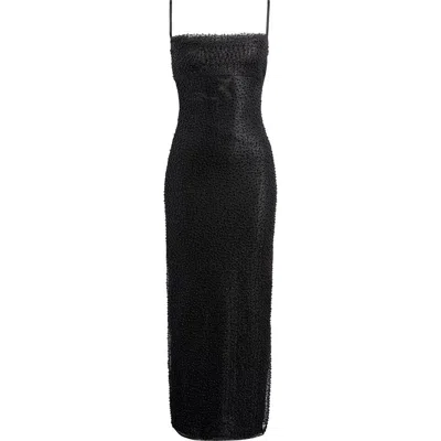House Of Cb Calla Beaded Mesh Overlay Gown In Black