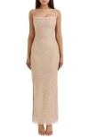 House Of Cb Calla Beaded Mesh Overlay Gown In Bleached Sand