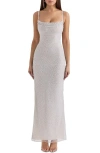 House Of Cb Calla Beaded Mesh Overlay Gown In Nimbus Cloud