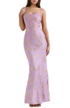 HOUSE OF CB CAPRIANA METALLIC SLEEVELESS LACE BACK MERMAID GOWN