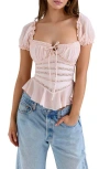 House Of Cb Cara Lace Peplum Top In Pink