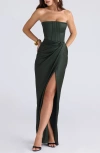 House Of Cb Carelle Lace-up Strapless Satin Sheath Cocktail Dress In Green