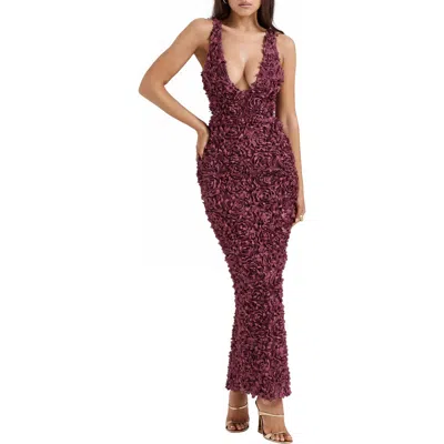 House Of Cb Carena Flower Appliqué Gown In Nocturne
