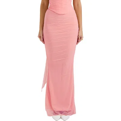 House Of Cb Cassidy Ruched Maxi Skirt In Peach Pearl