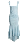 House Of Cb Cesca Floral Ruched High-low Corset Dress In Skyride
