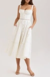House Of Cb Womens White Broderie Milia Broderie-anglaise Stretch Cotton-blend Midi Dress