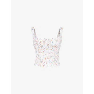 HOUSE OF CB HOUSE OF CB WOMEN'S WHITE CHICCA FLORAL-PRINT WOVEN CORSET TOP