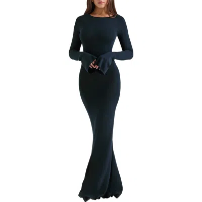House Of Cb Christiane Open Back Long Sleeve Knit Gown In Parisian Night