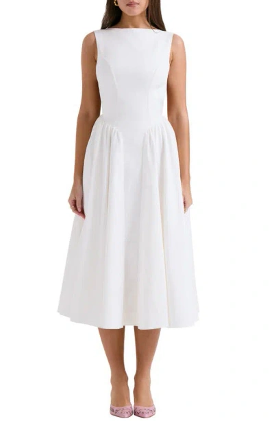 House Of Cb Cindy Sleeveless Twill Midi Cocktail Dress In White