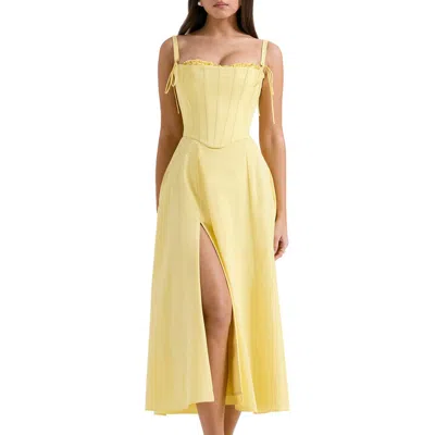 House Of Cb Clarabelle Corset Bodice Pima Cotton Blend Cocktail Dress In Light Yellow