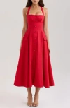 House Of Cb Of Cb Womens Claudia Halterneck Stretch-cotton Midi Dress Red In Red