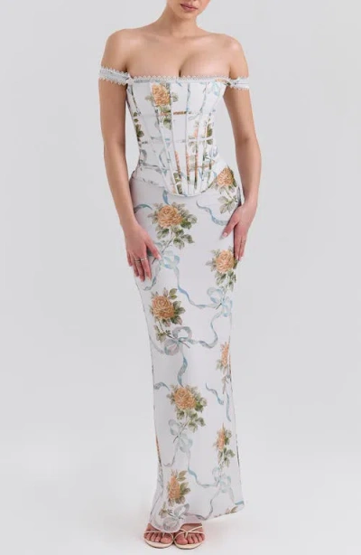 House Of Cb Clemmie Georgette Column Gown
