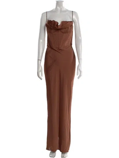 Pre-owned House Of Cb Cowl Neck Long Dress In Brown