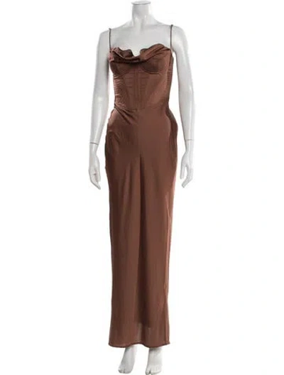 Pre-owned House Of Cb Cowl Neck Long Dress In Brown