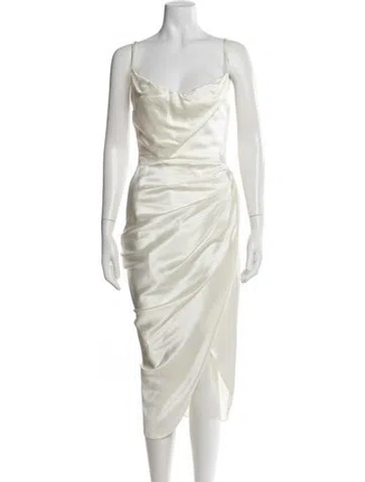 Pre-owned House Of Cb Cowl Neck Midi Length Dress In Neutrals