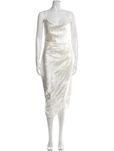 Pre-owned House Of Cb Cowl Neck Midi Length Dress W/ Tags In White