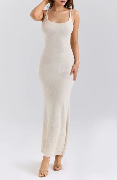 House Of Cb Dara Rose Embroidered Rib Knit Maxi Dress In White