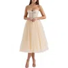 House Of Cb Darling Strapless Tulle Midi Dress In Vintage Cream