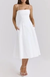 House Of Cb Dolly Seamed Stretch Cotton Twill Midi Sundress In Cloud Dancer