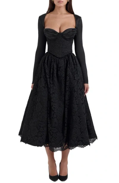 House Of Cb Duchess Corset Lace Fit & Flare Midi Dress With Bolero In Black