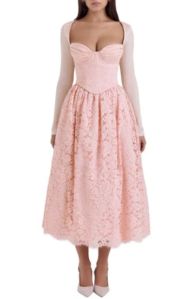 House Of Cb Duchess Corset Lace Fit & Flare Midi Dress With Bolero In Pink Salt