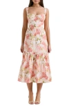House Of Cb Elia Floral Stretch Cotton Blend Corset Sundress In Peony Print
