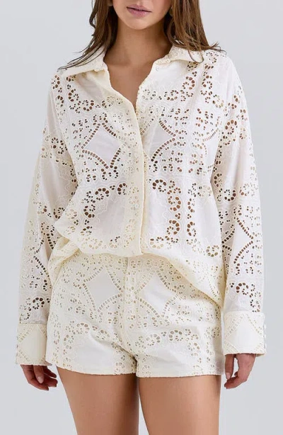 House Of Cb Eman Broderie Anglaise Cotton Shorts In Neutral
