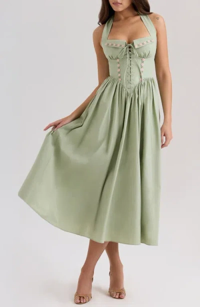 House Of Cb Emilia Corset Halter Midi Dress In Green