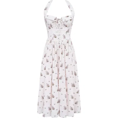 House Of Cb Emiliana Floral Corset Halter Midi Dress In White