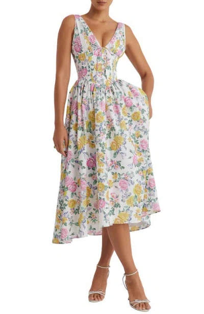 House Of Cb Emmelina Floral Cotton Blend Dress In White Vintage Rose